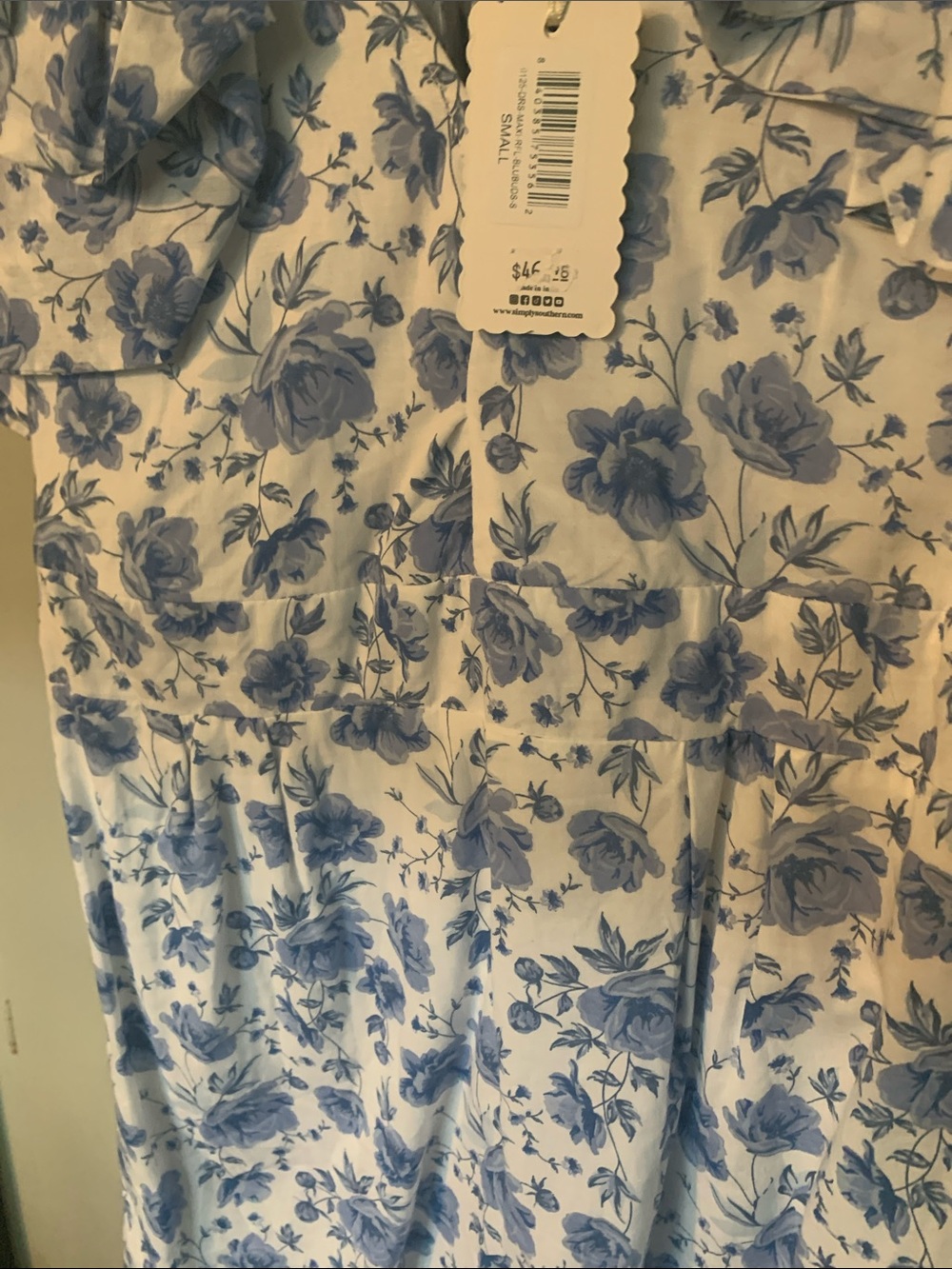 Simply Southern Blue Floral White Sundress with Ruffle Sleeves - Picture 11 of 11